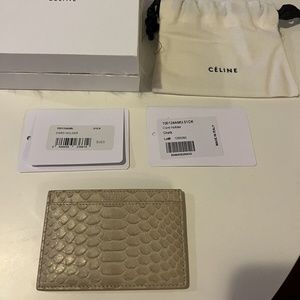 Celine Python Card Holder Chalk Calf Leather Wallet